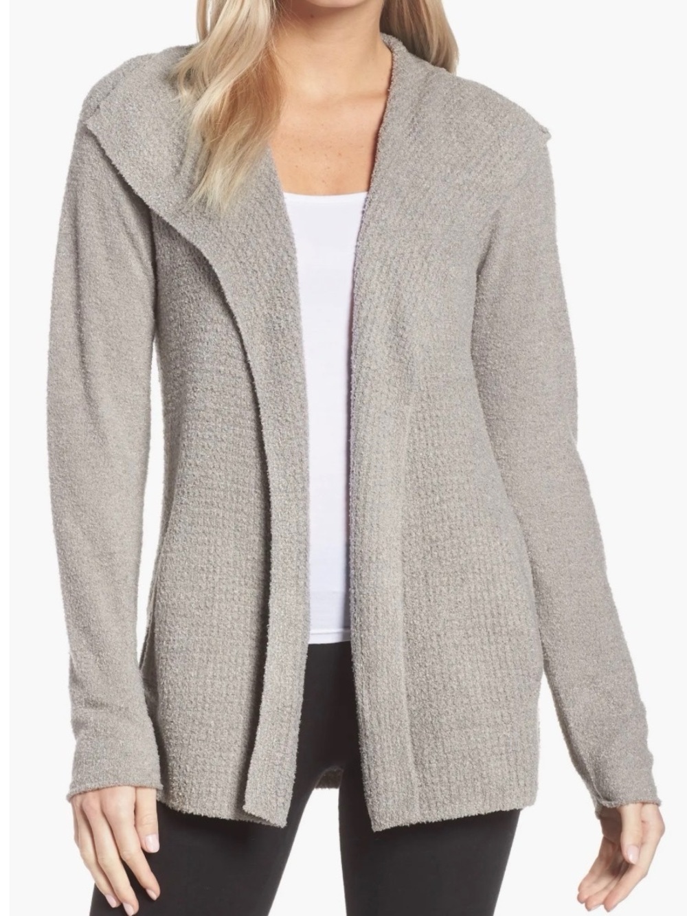 Barefoot Dreams Cozychic Lite Gray Shawl Collar Open Front Cardigan Small
